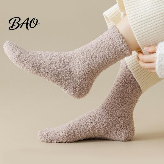 Winter Bed Socks for Cold Feet Coral Fleece Crew Women, Thickened Non-slip Warm Socks, Fuzzy Plush Lining Thermal House Soft Mittens Weather Velvet