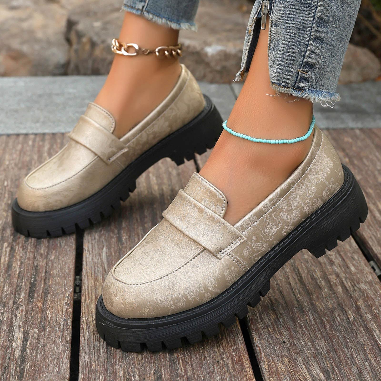 

Thick Sole Heightening Printed British Fashion Slip Women s Leather Casual Shoes Casual Womens Shoes 35 золотий