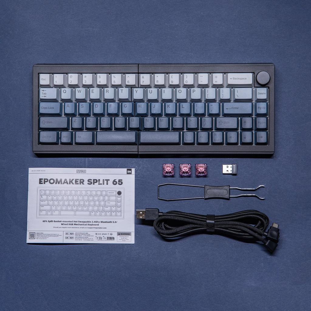 EPOMAKER Split65 Programmable Wireless Mechanical Keyboard with RGB Split Ergonomic Gaming Keyboard Linear QMK/VIA Keyboard, 2.4Ghz/Bluetooth/Type-C