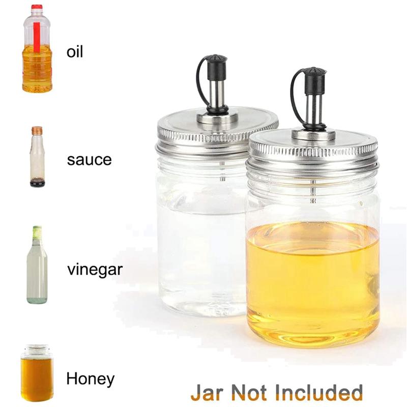 ABWR-12PCS Stainless Steel 70Mm Regular Mouth Jar Pour Spout Lids With Plastic Caps For Olive Oil Cocktail Dispenser