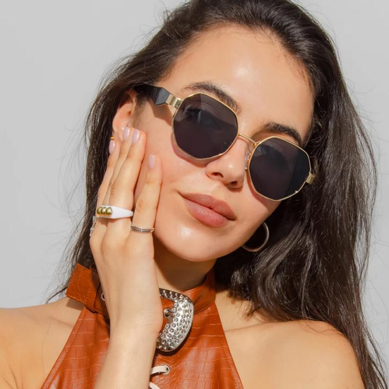 2pcs Retro Polygon Metal Frame Sunglasses Women Fashion Trend Frame Sunglasses Men Luxury Brand Design Decorative Glasses Uv400