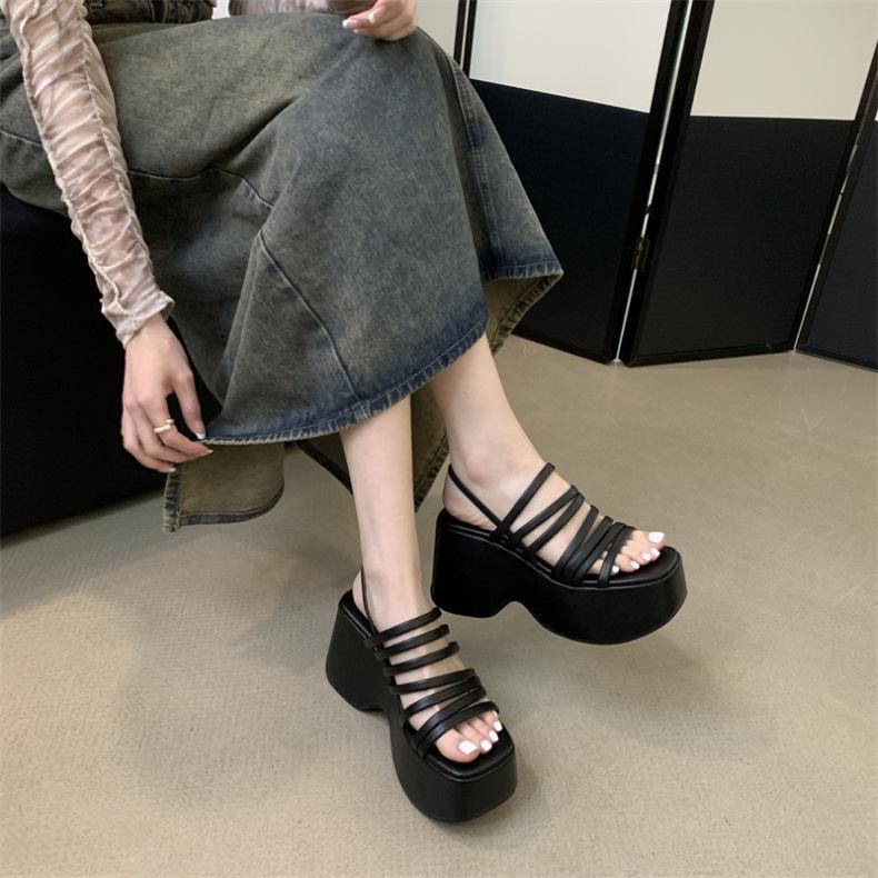 Beach Fashion Waterproof Roman Sandals Ladies Chunky High Heels Fashion High-heeled Slippers Wedge Casual Sandals