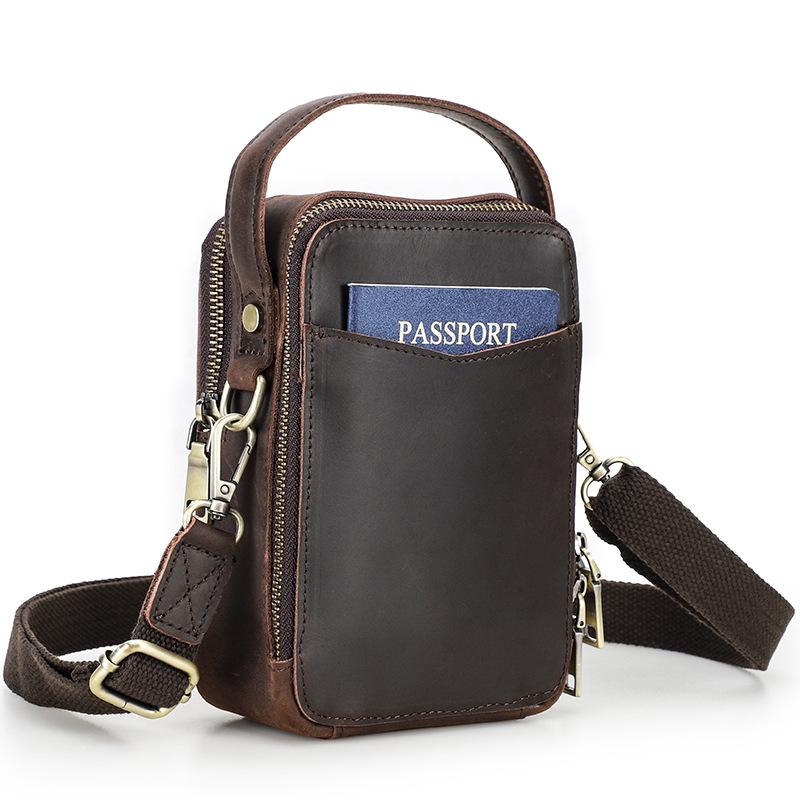 Retro Crazy Horse Leather Crossbody Phone Bag - Compact Outdoor Travel Storage
