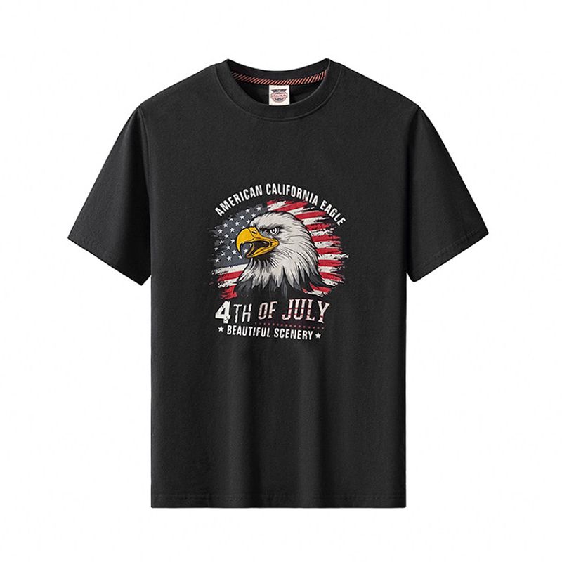 Foreign Trade Export To Domestic Sales Men's Clothing American Vintage Cotton Short Sleeve T-shirt Men's Summer Bottoming Shirt Print T-shirt