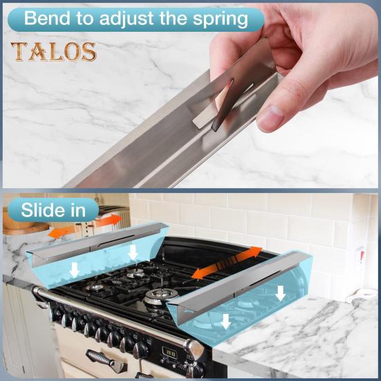 2 bucăți de acoperire din oțel inoxidabil pentru sobe de protecție rezistentă la căldură, lungime reglabilă, umplere pentru sobe, pentru kit de finisare pentru blatul cuptorului de bucătărie