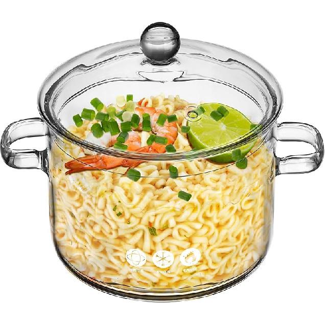 Hemoton Clear Glass Simmer Pot with Lid Borosilicate Cooking Pot for Pasta, Soup, Milk Electric Simmer Pot for Home Glass Stew Pot 1350ml