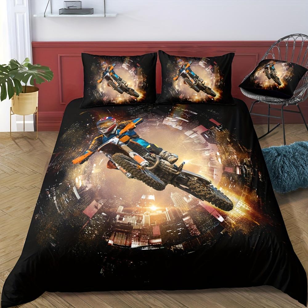Polyester Fabric Duvet Cover Set Motorcycle Sports Competitive Print All Season Bedding Set Soft Breathable Duvet Cover