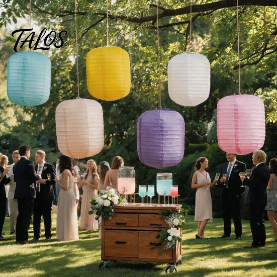 Easy Assemble Paper Lights 6Pcs Foldable Pastel Lanterns, Long Winter Melon Shaped Hanging Ceiling Decorations Decor for Wedding Birthday Party,