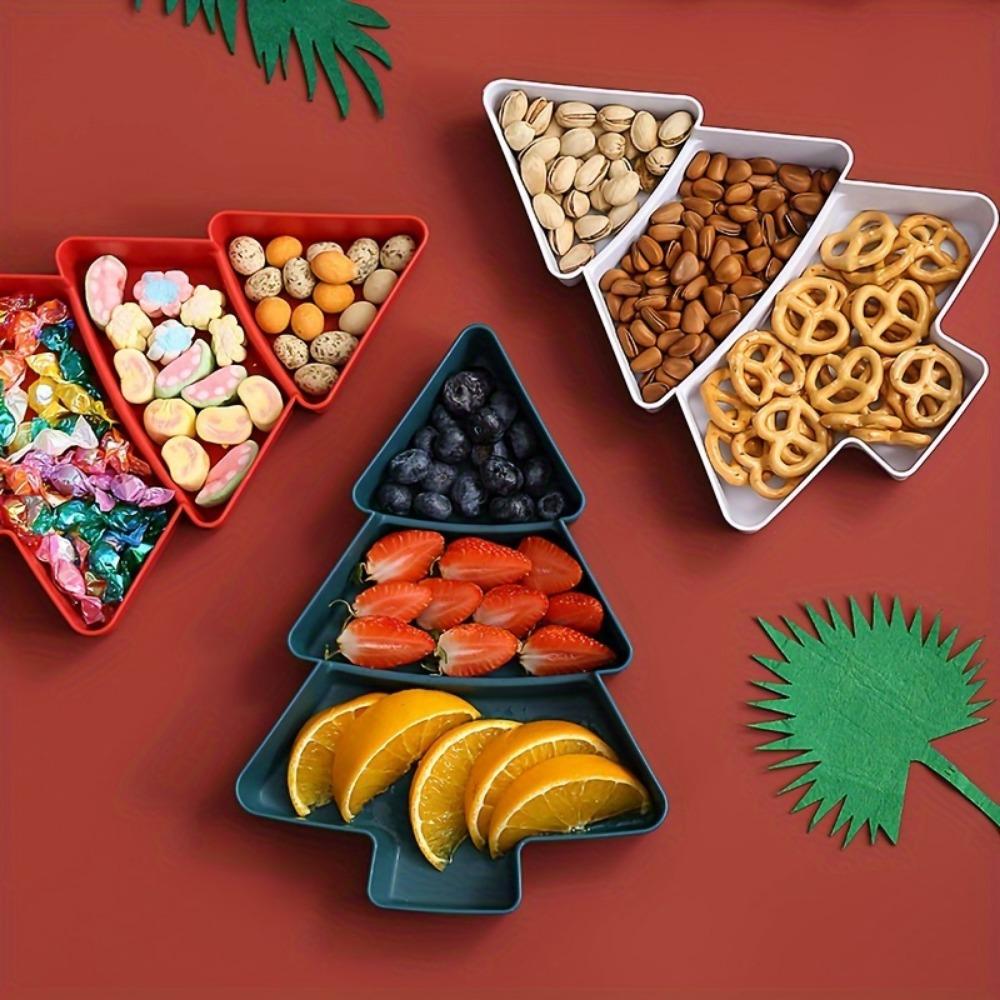Plastic Christmas Tree Platter - Divided Serving Tray for Snacks, Candy, Fruits, Nuts & Desserts - Perfect for Holiday Parties & Tea Time