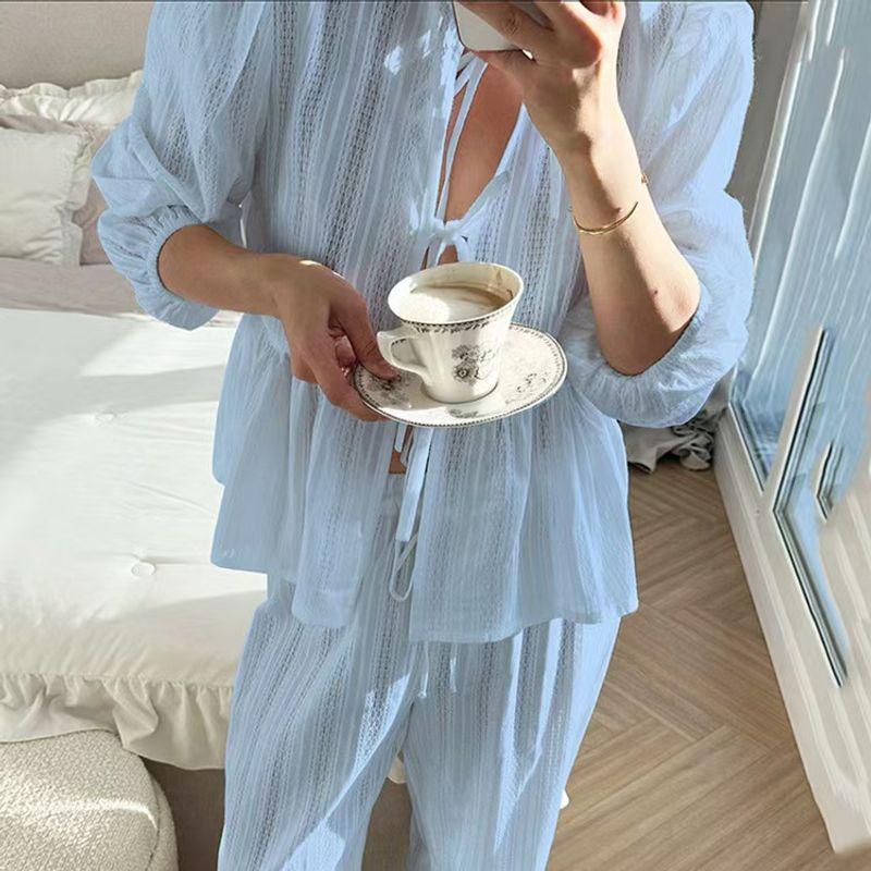

Fashion Style Fashion Casual Loose Lace-up Shirt Pants Suit Loose Shirt and Pants Set Blue S