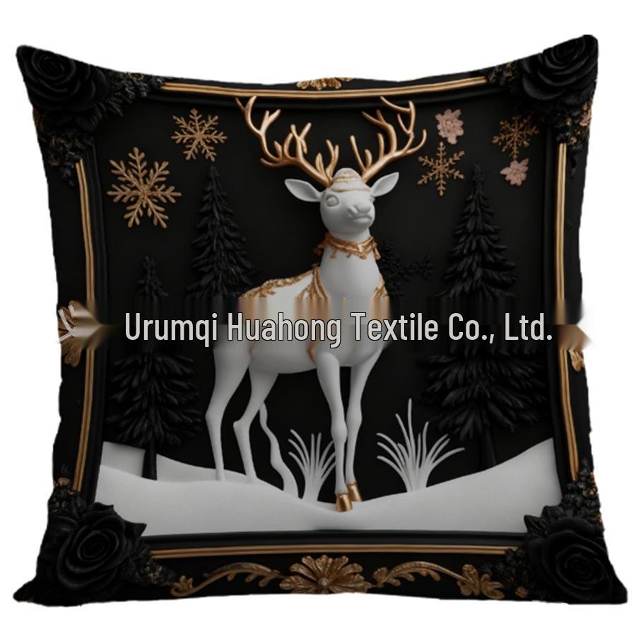 3D Santa Snowman Reindeer Printed Velvet Pillow Cover - Christmas Theme 45x45cm 656₽