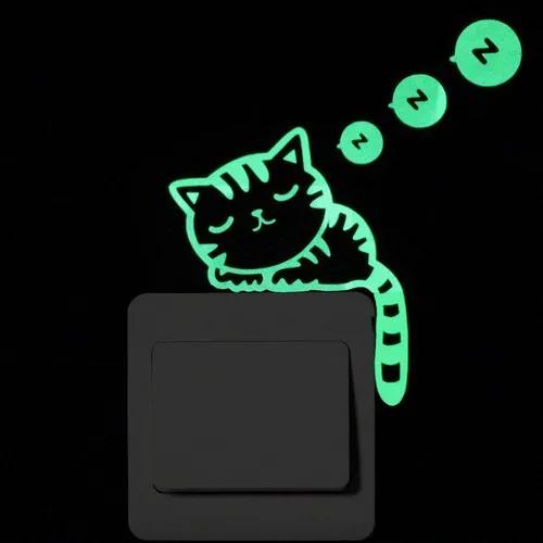 Luminous Cartoon Switch Sticker Glow in the Dark Cat Sticker Fluorescent Fairy Moon Stars Sticker Kid Room Decoration Home Decor
