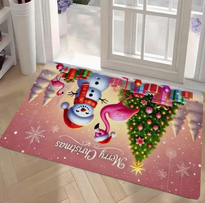 Christmas Door Mat Red Christmas Tree Bell Entrance Mat Soft Bathroom Mats Kitchen and Household Floor Mats, Holiday Decoration