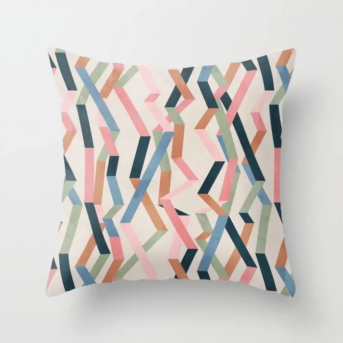 45*45cm Home Decoration Abstract Geometric Sunset Rainbow Pink Pillowcase Bed Living Room Sofa Office Seat Cushion Cover