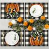 1PC Thanksgiving Halloween Pumpkin PlaceMat Watercolor Checkered Bow Design Linen Meal Mat Full of Festival Atmosphere Durable