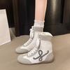 Mode Comfortabel Ademend Casual Leer Dames Sportschoenen Hoge Hop Laarzen Zomer Lage Hak Ronde Neus Rubber Buitenzool Sneakers