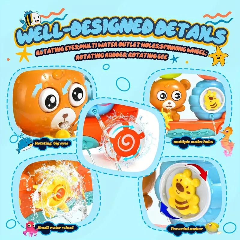 Cartoon Bear Spinning Water Toy Featuring a Cute Showering Bear Theme with Suction Cup Shower for Bath a Fun Toy Gift For kids