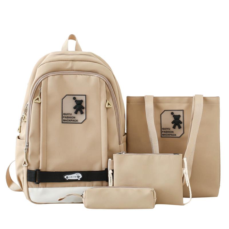 Модный рюкзак Новый простой школьный набор из четырех предметов для учеников средней школы Рюкзак из нейлона большой вместимости для компьютера