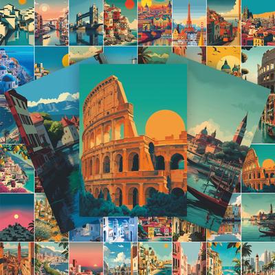50 Sheets Waterproof City Travel Scenery Stickers for Suitcase and Architecture Decoration