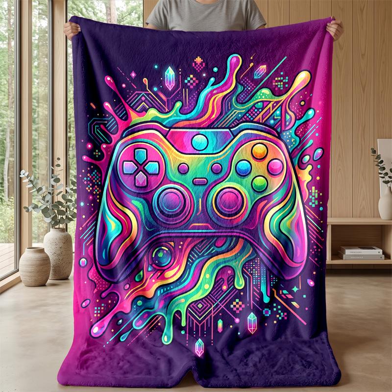 Vibrant Game Pad Art Theme Blanket Lightweight Warm Flannel Blanket Decorative Throw Blanket for Home Decoration