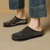 Fashion 2025 NEW Summer Women Mules Kid Suede Leather Women Shoes Round Toe Cover Toe Slip-on Women Sandals Retro Modern Slippers