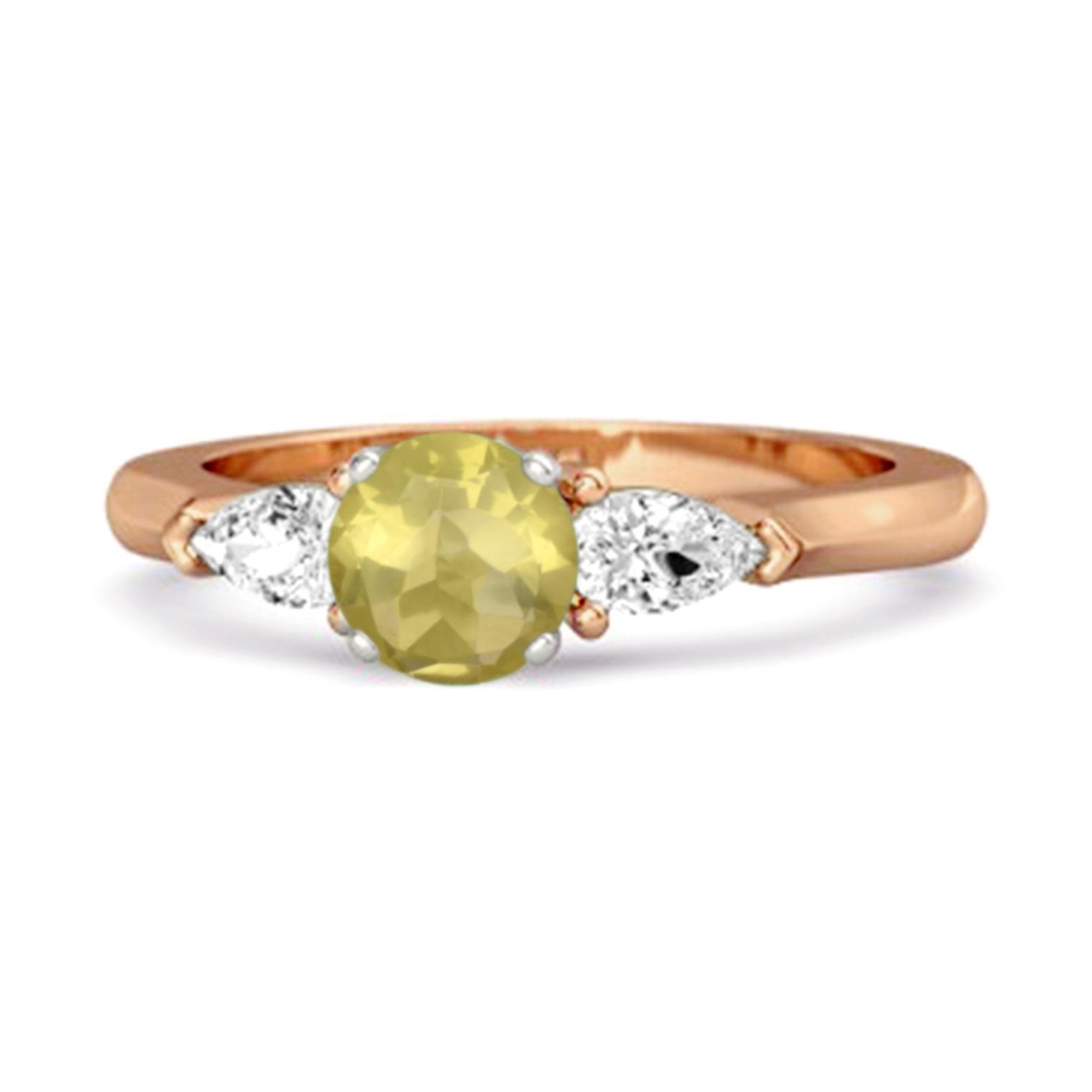 Lemon Quartz Three Stone Pear Accent Ring - 925 Sterling Silver Rose Gold Vermeil 12