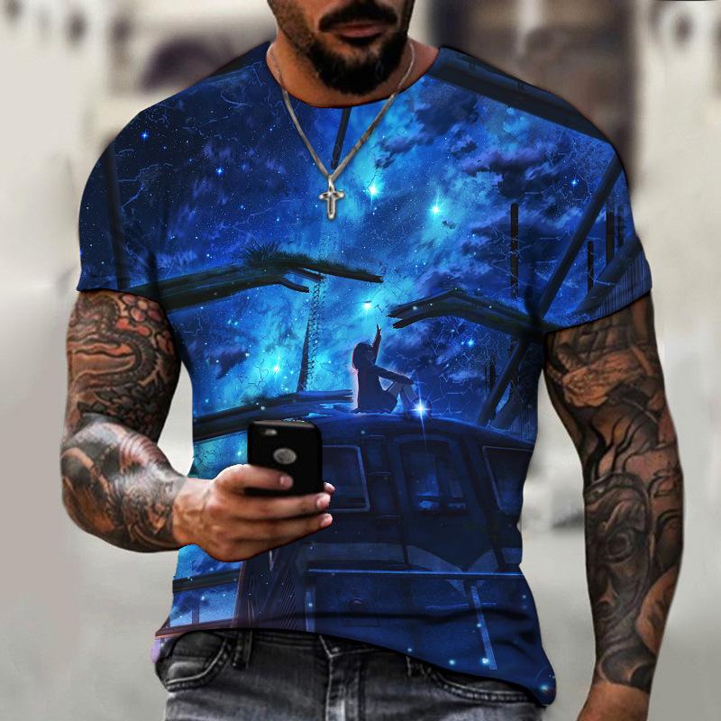 Sternenhimmel 3D-Digitaldruck Trendy Herren-T-Shirts Street Fashion Personalisiertes lockeres, lässiges T-Shirt mit Rundhalsausschnitt und kurzen Ärmeln