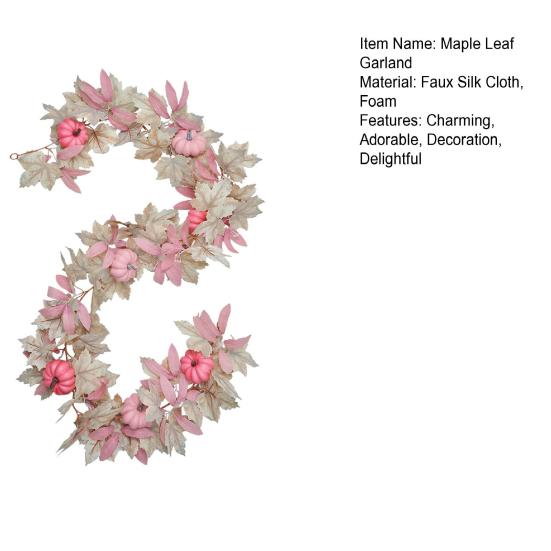 Yousheng 5.58ft Pink Fall Garland Artificial Maple Leaf Vine Garland with Pumpkins for Autumn Thanksgiving Mantel Fireplace Porch Indoor Outdoor Decor