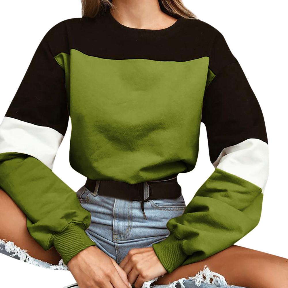 Womens Long Sleeve Splcing Color Sweatshirt Pullover Tops Blouse