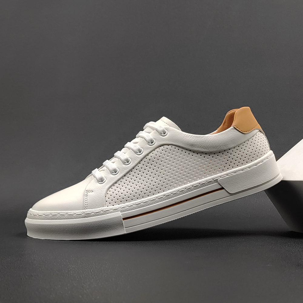 Men'S Leather White Shoes Men'S Summer Hollow White Board Shoes Men'S Trendy Shoes Versatile Boys' Shoes Casual Shoes