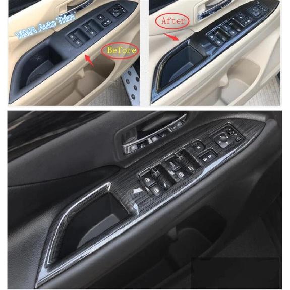 Black Brushed Auto Styling Door Armrest Window Lift Button Panel Cover Trim ABS Accessories For Mitsubishi Outlander 2014 -