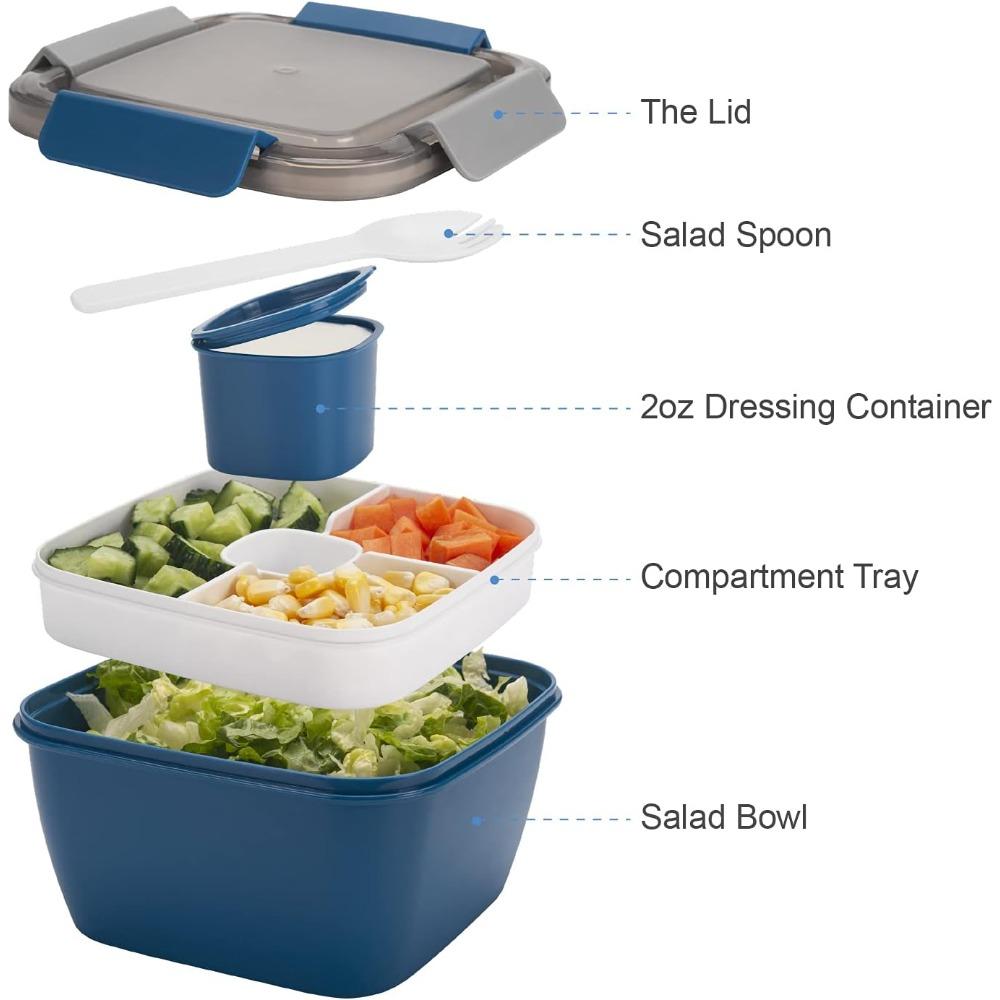 Salad Lunch Container 50 Oz Salad Container with 3 Compartment Reusable Bento Box for Adults Stackable Lunch Bowl
