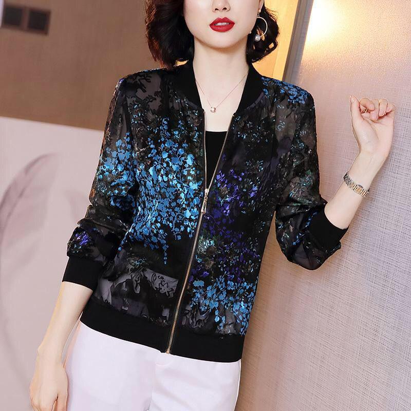 

Women s Versatile Printed Cardigan: Plus Size Lightweight Jacket for Spring/Autumn - Slimming Loose Fit for Middle-Aged Moms L