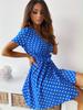 Sexy Deep V Retro Polka Dot Short Sleeve Dress Tie Waist A Line Short Dress Comfortable Lightweight Slimming Flattering Fit