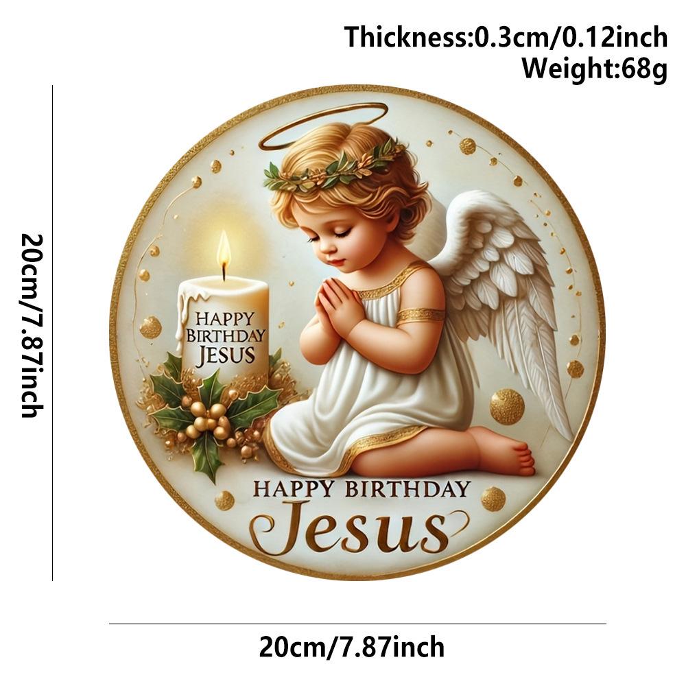 American Country Round Wooden Nativity Resurrection Sign Decor for Family Baptism