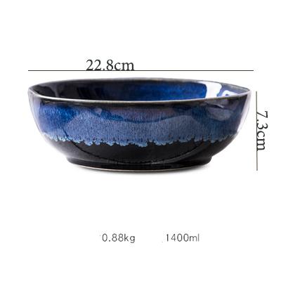 1Pcs Ceramic Salad Bowl Japanese Ceramic Bowl Underglaze Color Soup Noodle Bowl Fruit Dessert Bowl Kiln Big Bowl