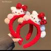 Cute Red Bow Kitty Plush Headband for Women - Perfect for Autumn/Winter, Face Washing, Masks, and Holiday Headwear