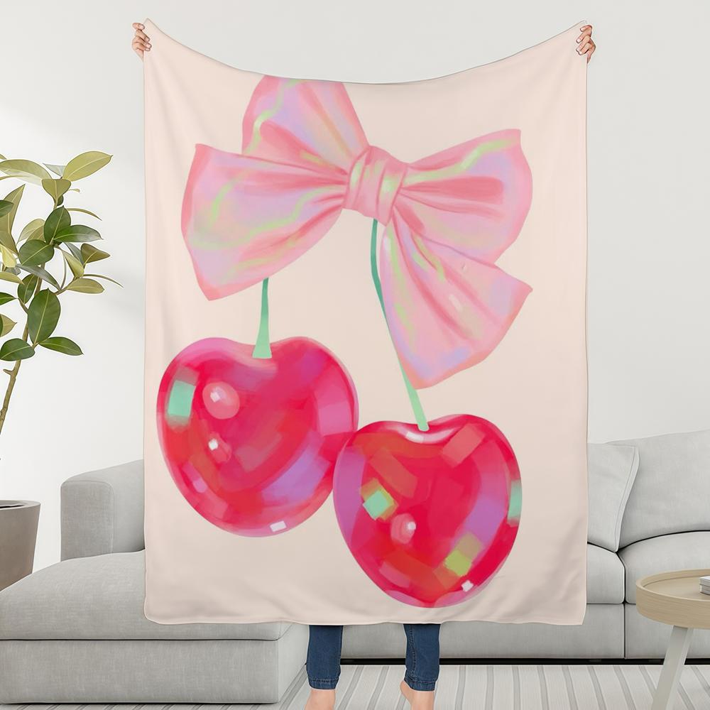 Blanket Throw Super Cosy Plush Living Room Sofa Couch Childish Bow Birthday Pink Cherry Gifts