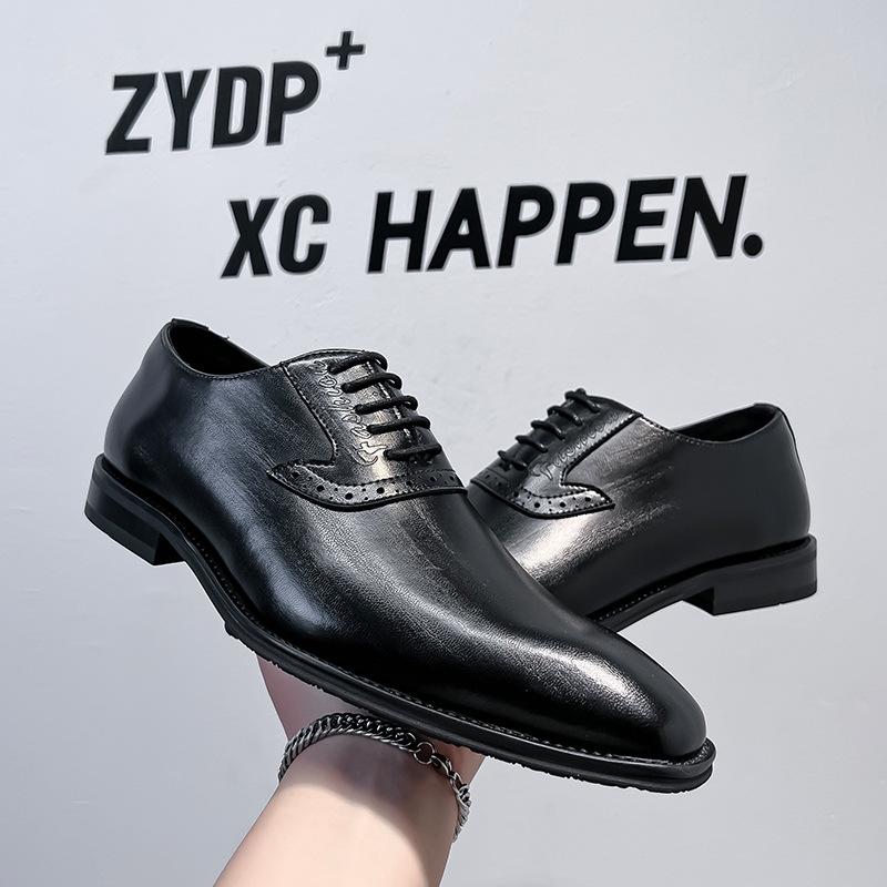 British Style Men's Lace-up Dress Leather Shoes Pointed Wedding Groom Shoes 2024 New Business Men's Shoes 24278-A