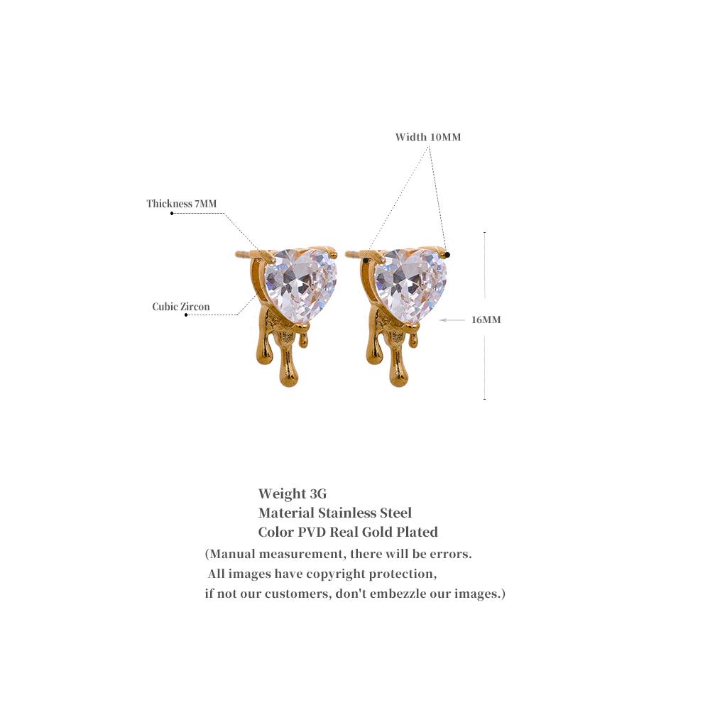 Yhpup Delicate Bling Cubic Zirconia Stainless Steel Heart Creative Stud Earrings Fashion Cast Jewelry for Women Basic Gift New