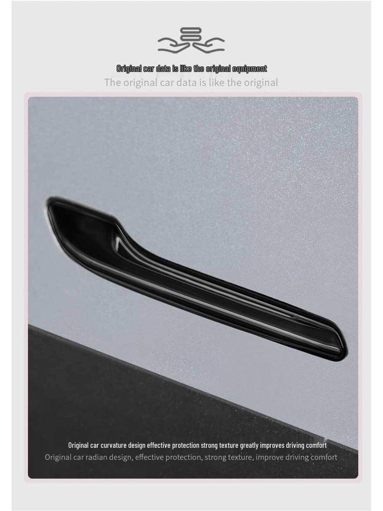 Tesla Model 3/Y Door Handle Carbon Fiber Protectors - Bright Black, Anti-slip