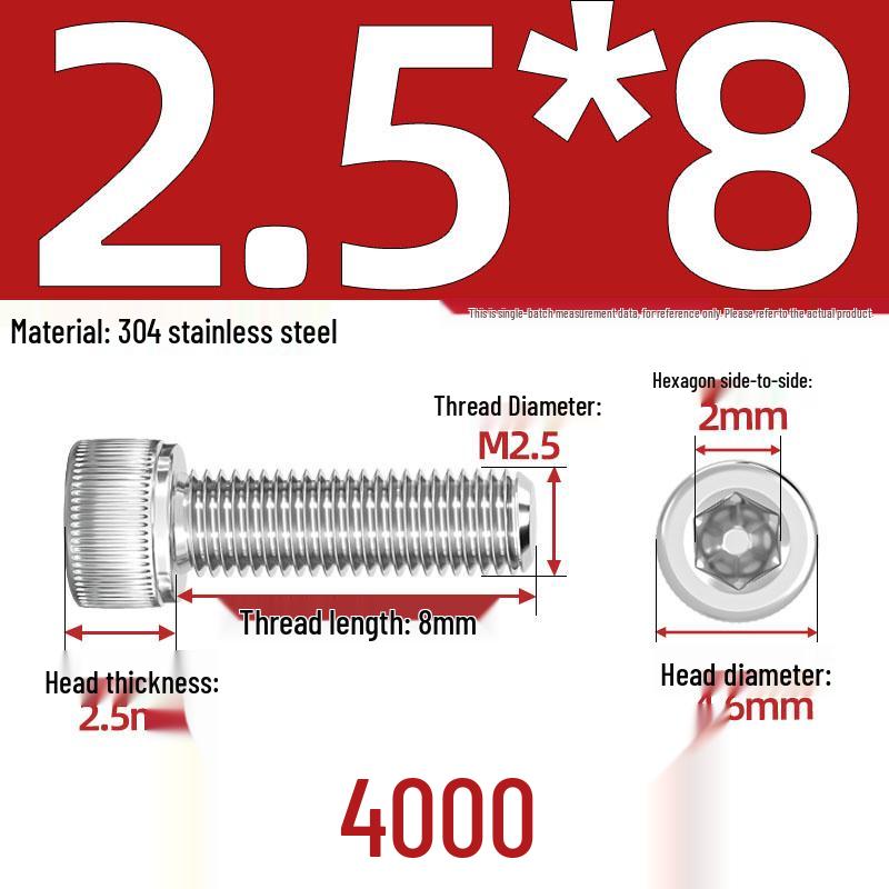 304 Stainless Steel Hex Socket Head Cap Screws, M2-M10, Extended Length