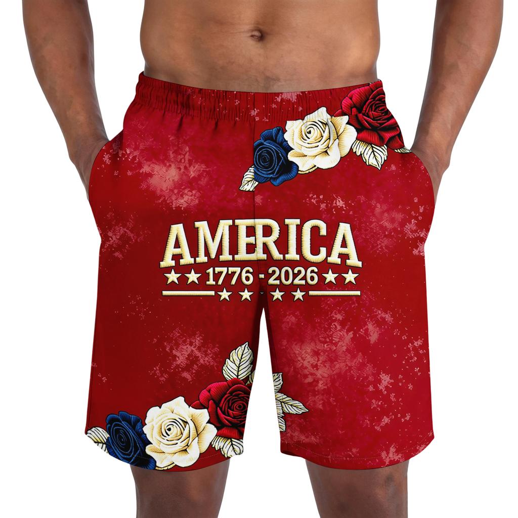 Men's Casual Trendy Independence Day Printed Shorts, Lightweight Breathable Athletic Shorts For Men