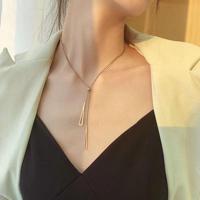 Geometric Triangle Necklace with Long Tassel - Light Luxury Autumn/Winter Sweater Accessory for Women