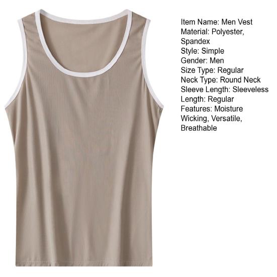 Herren Ärmelloses T-Shirt Rundhals Seide Muskelshirt Kühl Eis Atmungsaktiv Feuchtigkeitsableitend Tanktop Sommer