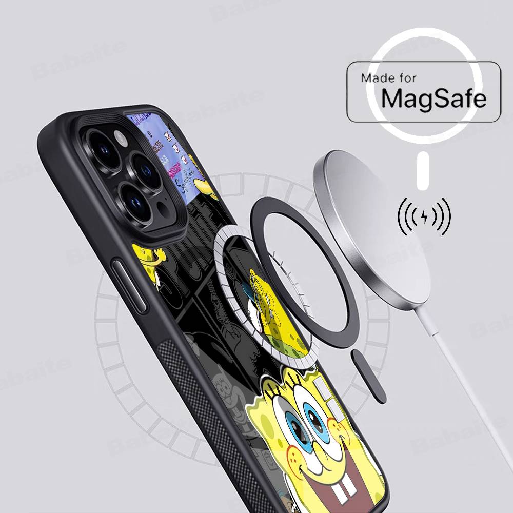 Cartone Animato Carino S-SpongeBob Anime Nero Per Magsafe Custodia Magnetica per Telefono Per IPhone 16 15 17 Pro Max 11 12 13 14 Plus Cover