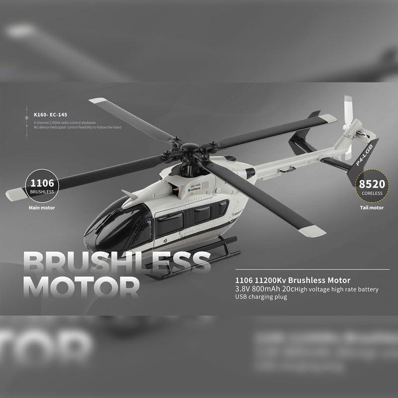 WLtoys K160 RC EC-145 Helicopter Four-Way Brushless Height Holding Remote Control Toys Gifts For Indoor Outdoor Flying Hobbyists