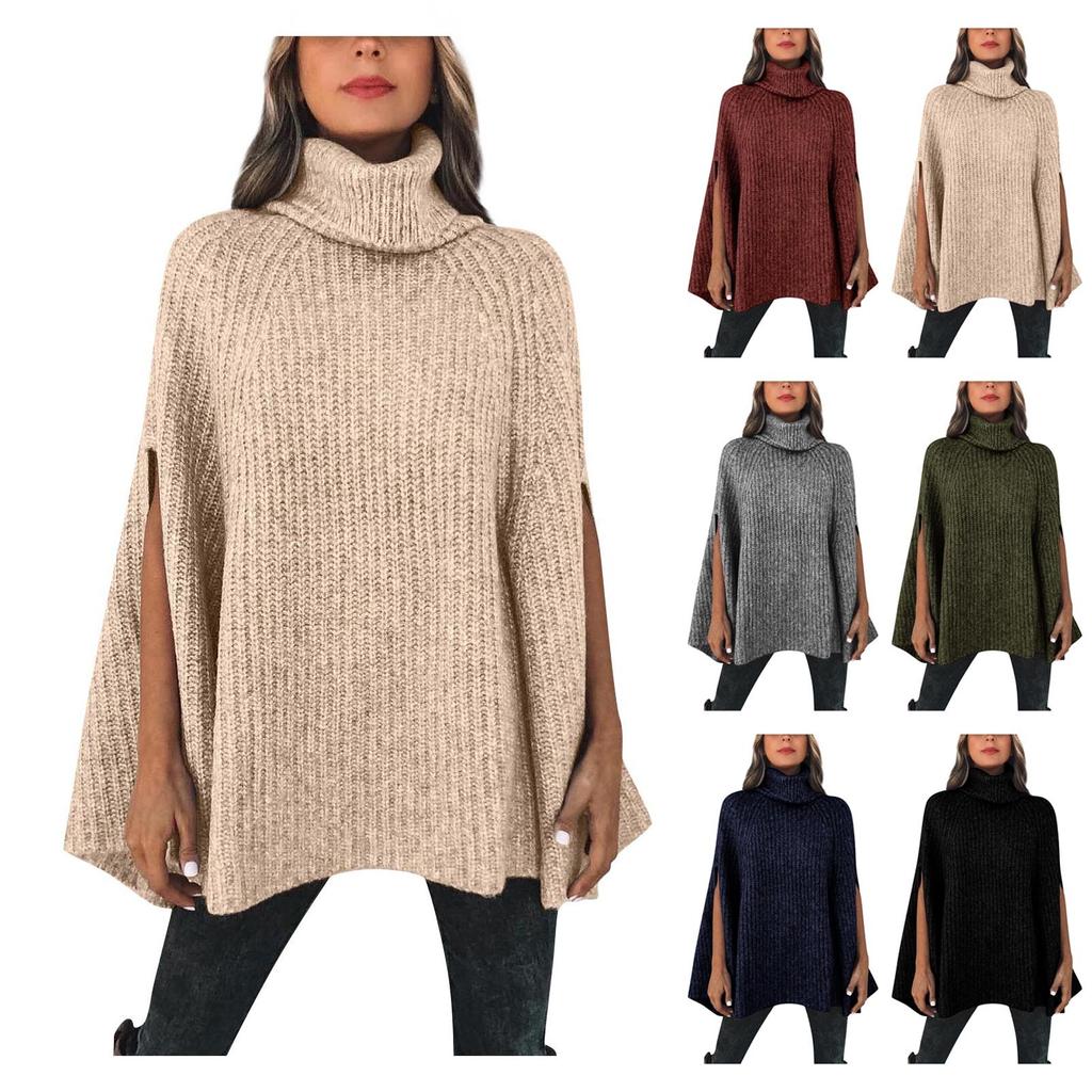 Women's Fashion Fall/winter Color Turtleneck Cape Loose Sweater