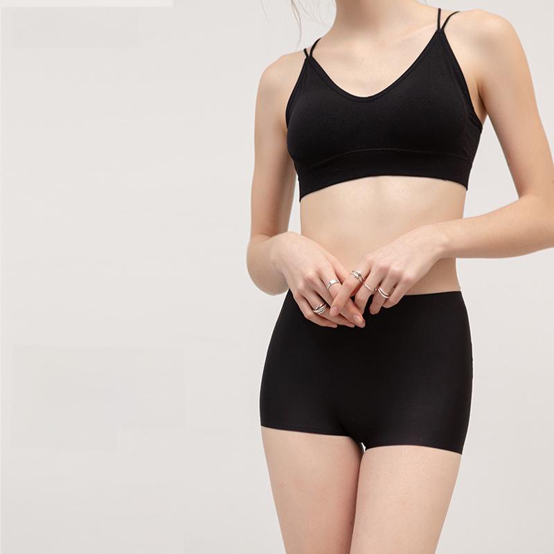 Damen Mid-Waist Nahtlose Sicherheits-Boy-Shorts - Flaches Bein, Weiß/Nude/Schwarz Eisseide, Anti-Exposition UP37