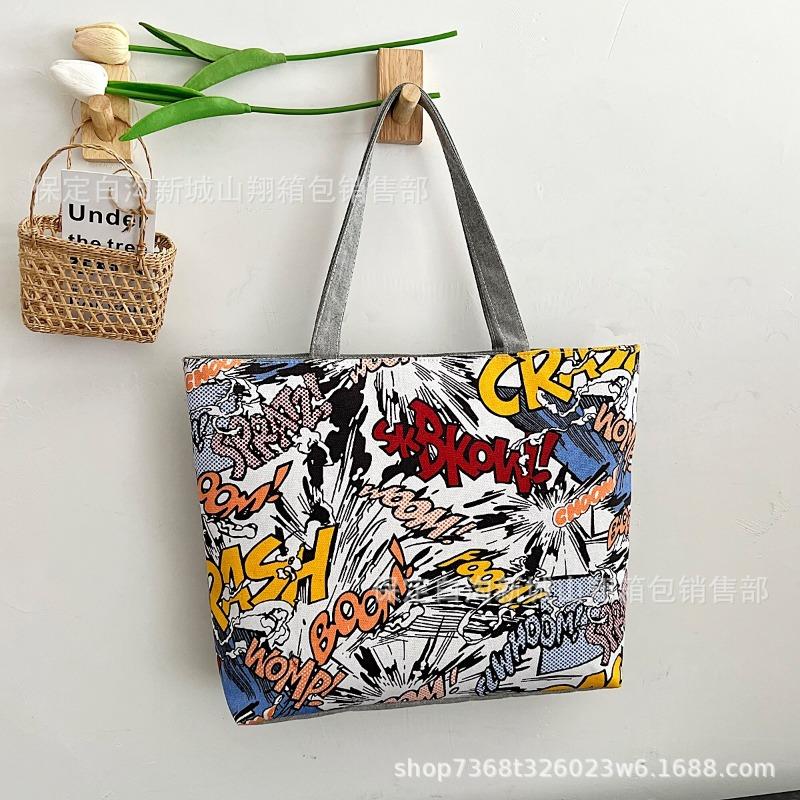 New printed bag large capacity tote bag literary flower cloth student bag shoulder portable canvas women's bag